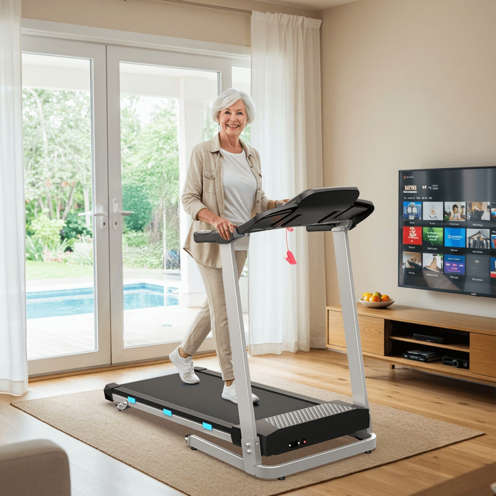 TM015-Foldable Incline Treadmill With Side Rails 350 lbs Capacity