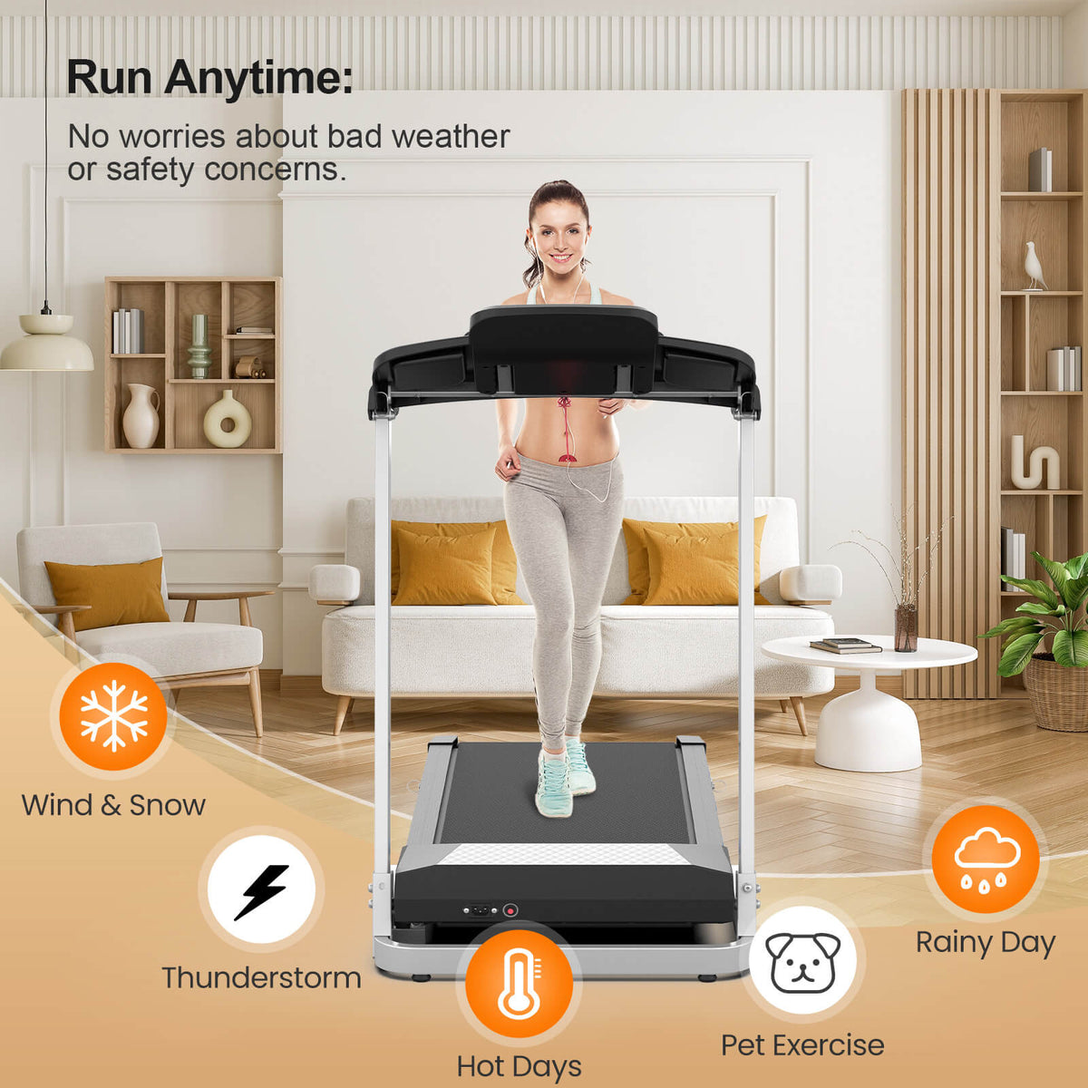 Treadmill Extended Rails TM015-Foldable Incline Treadmill With Side Rails 350 lbs Capacity