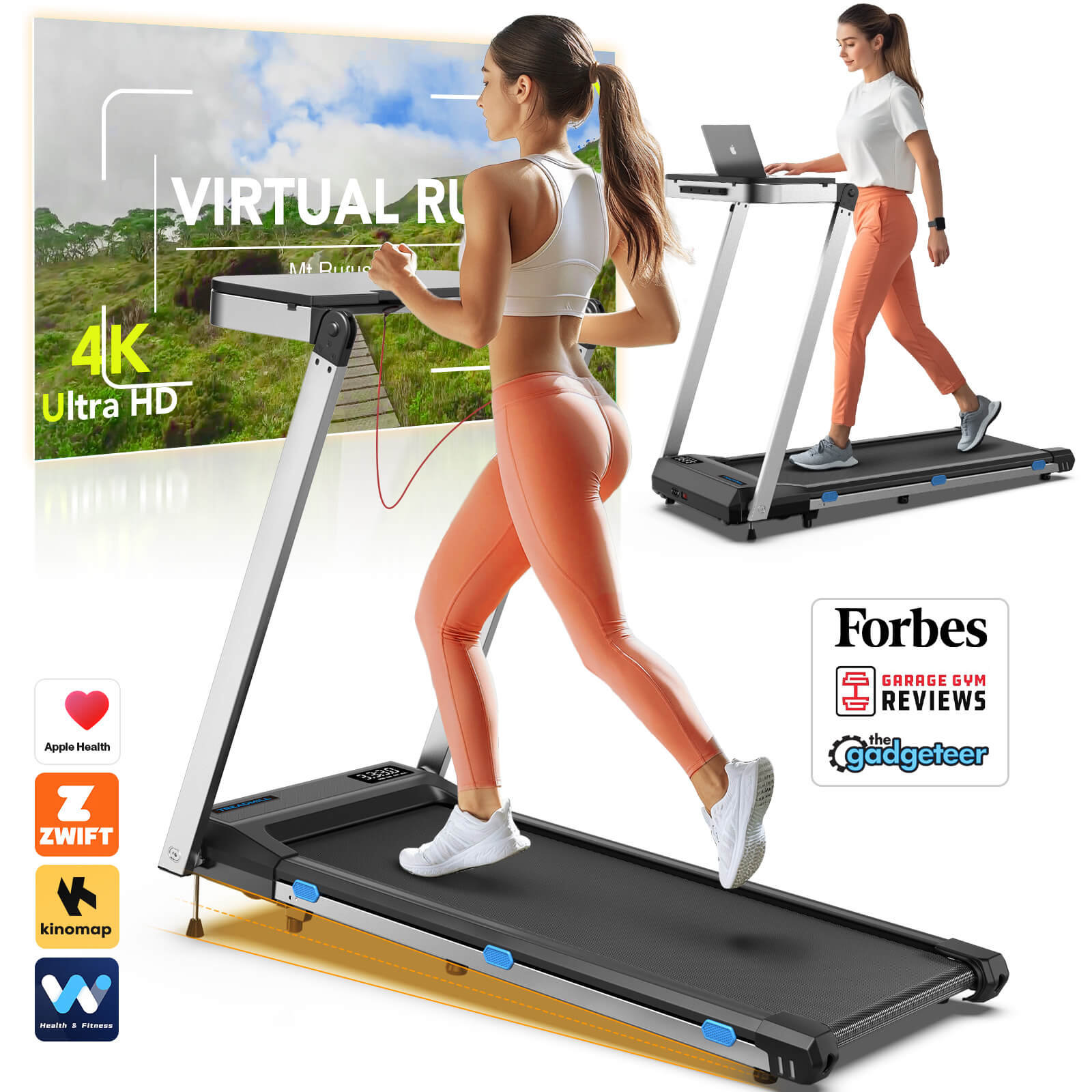 [New]TM020 3-In-1 Foldable Treadmill with Desk 350 Lbs Capacity