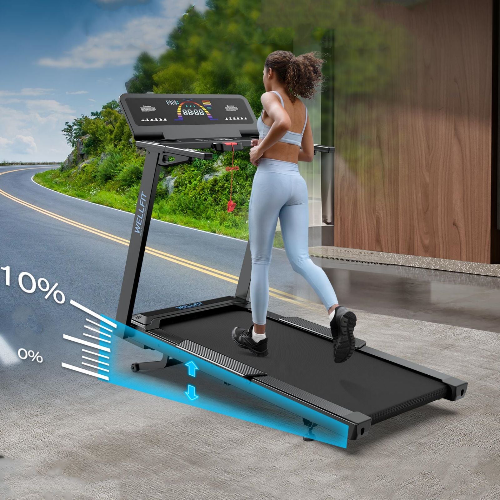 [New]TM029 Folding Treadmill-10 Auto Incline-450LBS-10mph-55Inch Long Running Area