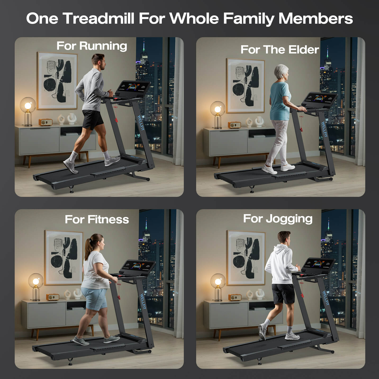 [New]TM029 Treadmill-12 Auto Incline-450LBS-10mph-55Inch Long Running Area