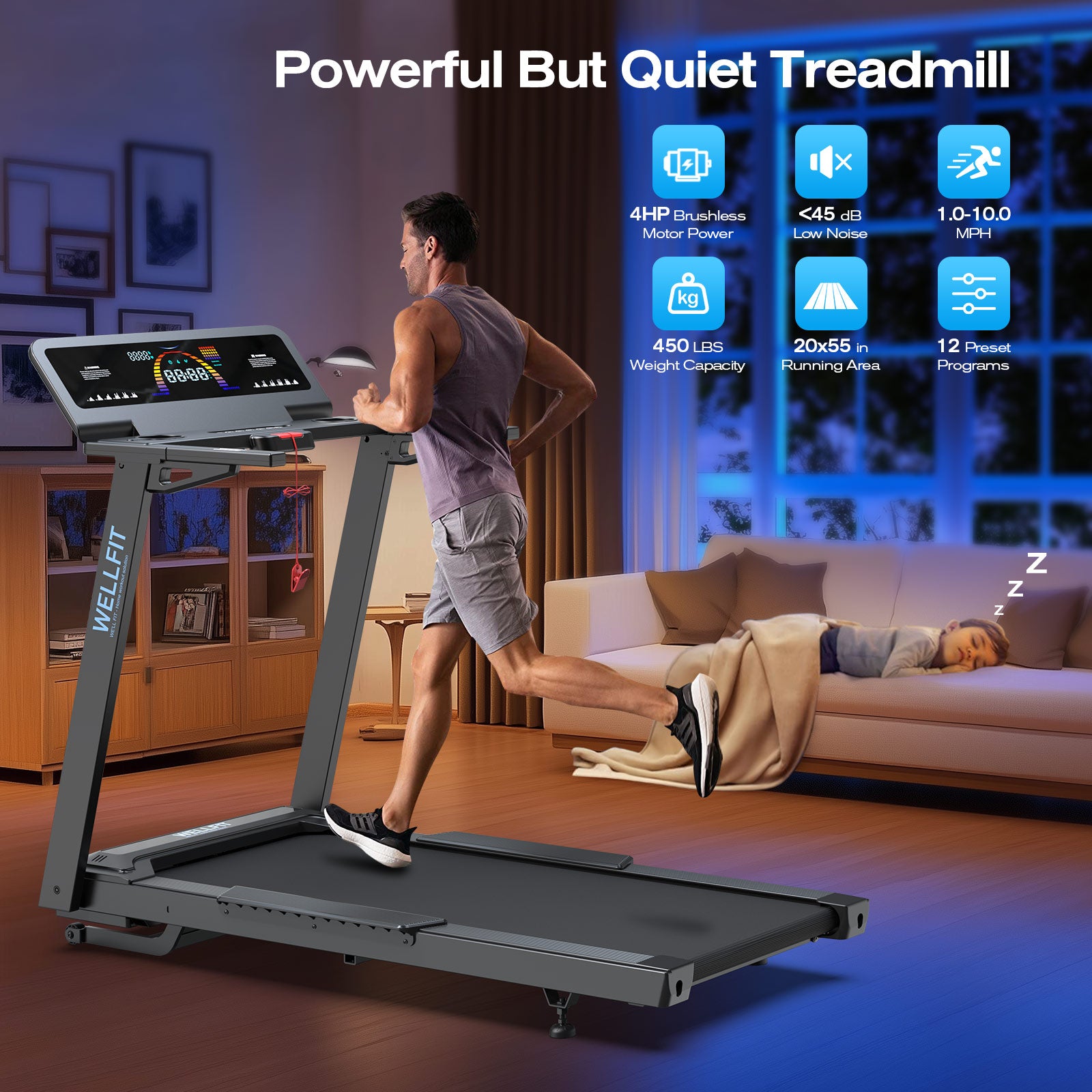 [New]TM029 Folding Treadmill-10 Auto Incline-450LBS-10mph-55Inch Long Running Area