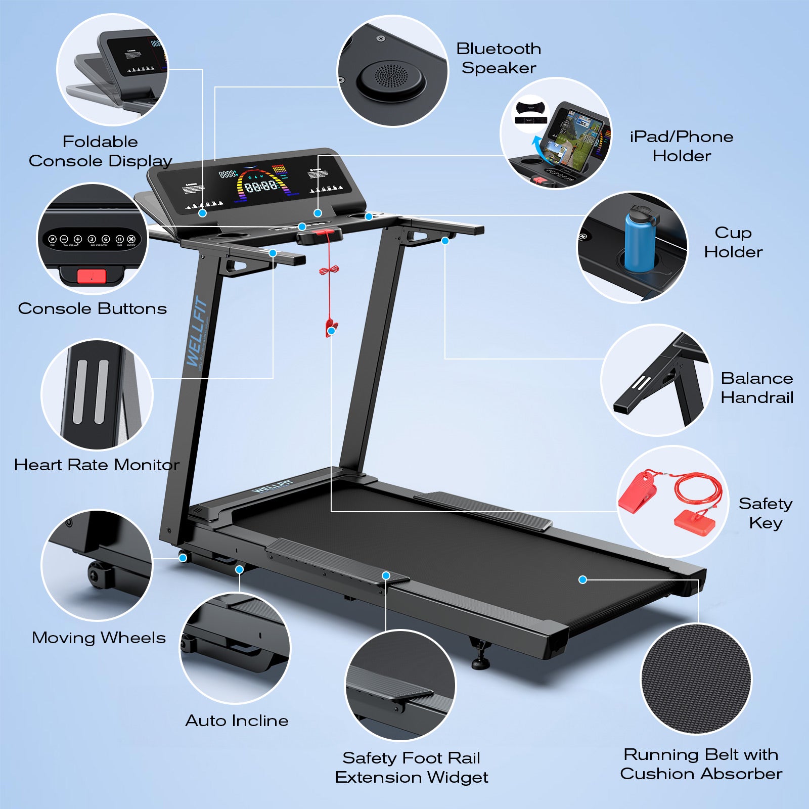 [New]TM029 Folding Treadmill-10 Auto Incline-450LBS-10mph-55Inch Long Running Area