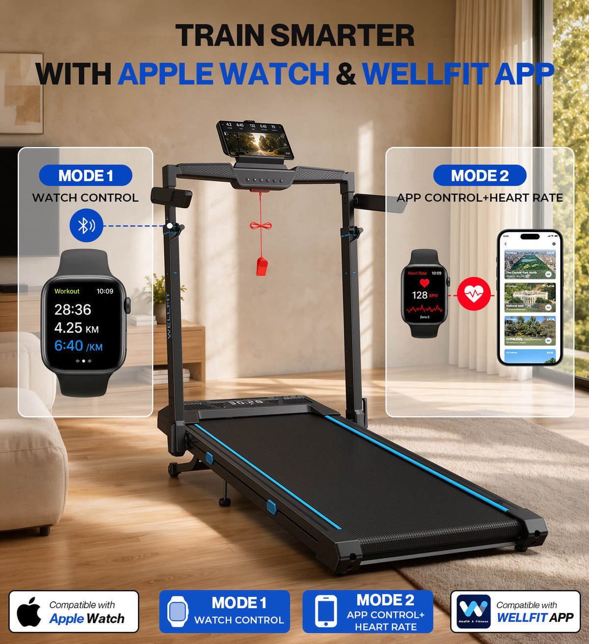 TM032 Height-Adjustable Treadmill with 10% Auto Incline 17*44 Inch Running Area