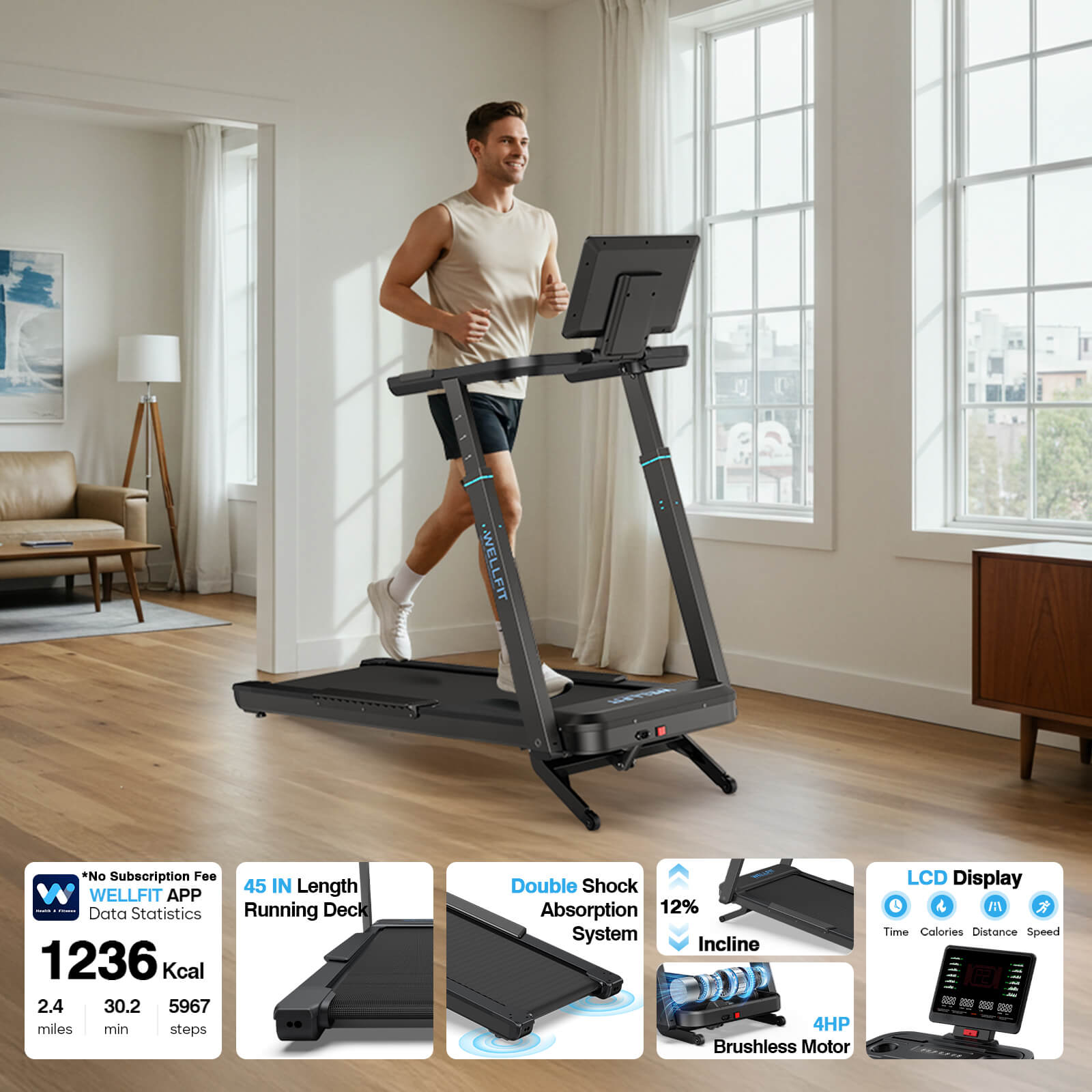 [New]TM033 Heavy-Duty 12% Auto Incline Treadmill With Screen 18.2*45 In Running Area