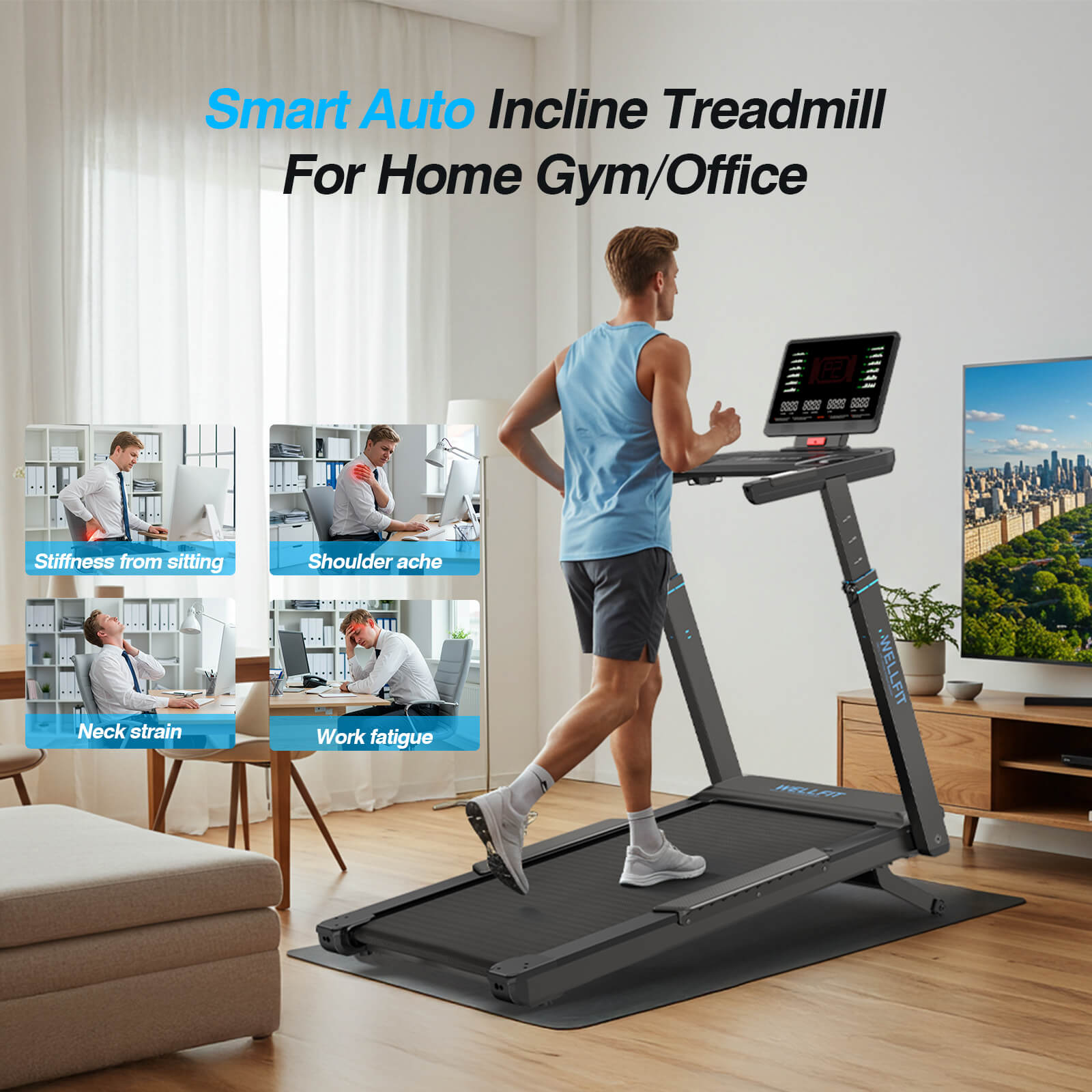 [New]TM033 Heavy-Duty 12% Auto Incline Treadmill With Screen 18.2*45 In Running Area