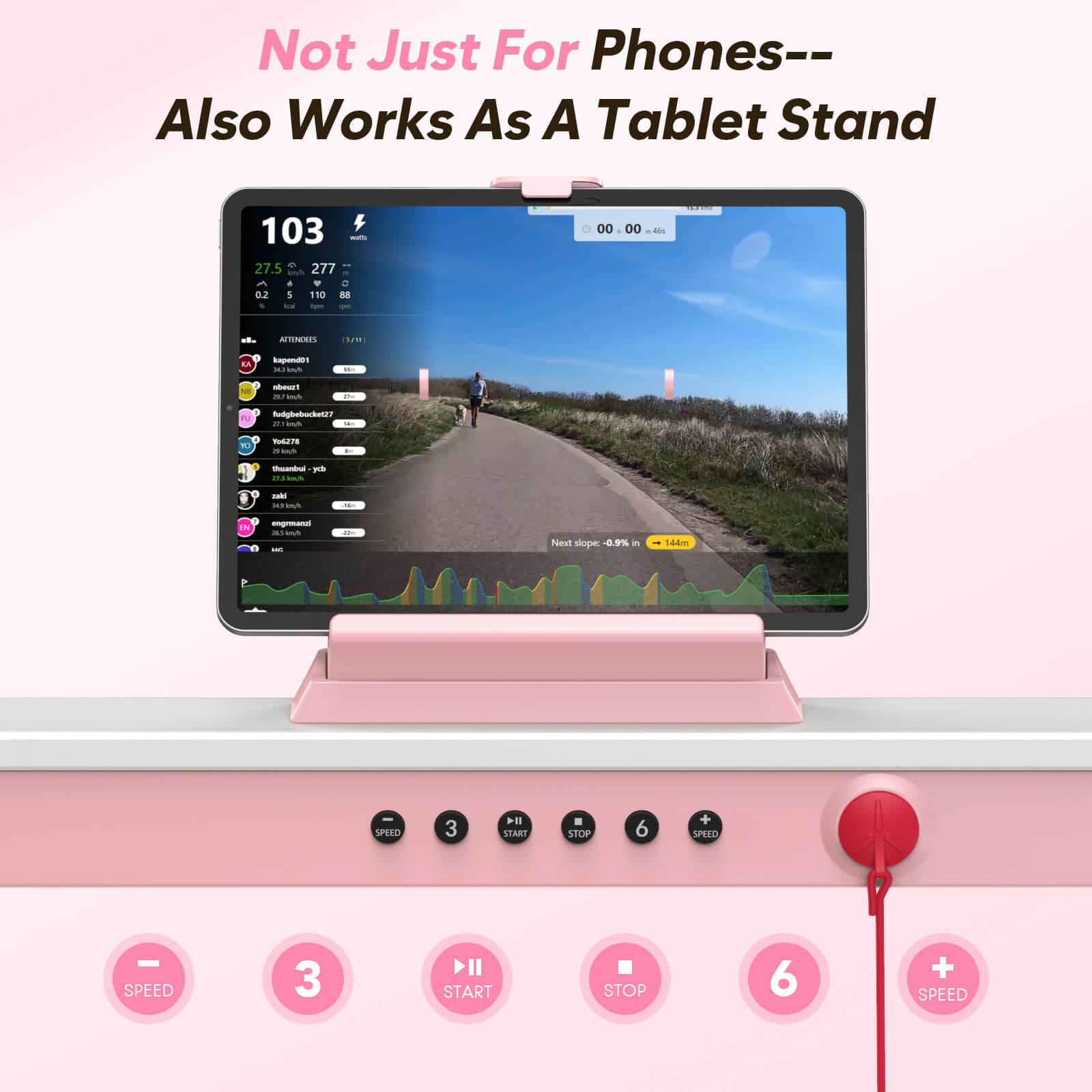 Pink Fold-Flat Treadmill With 10% Incline 320lb Weight Capacity