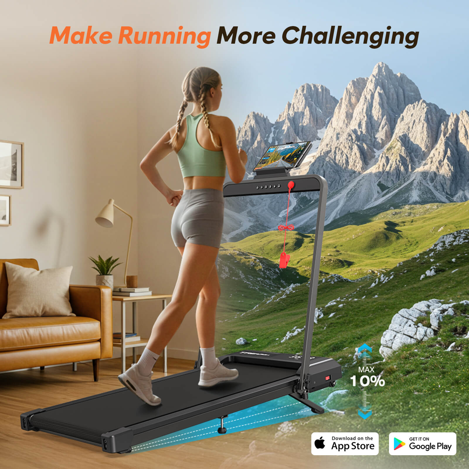 TM034 Folding Treadmill With 10% Incline