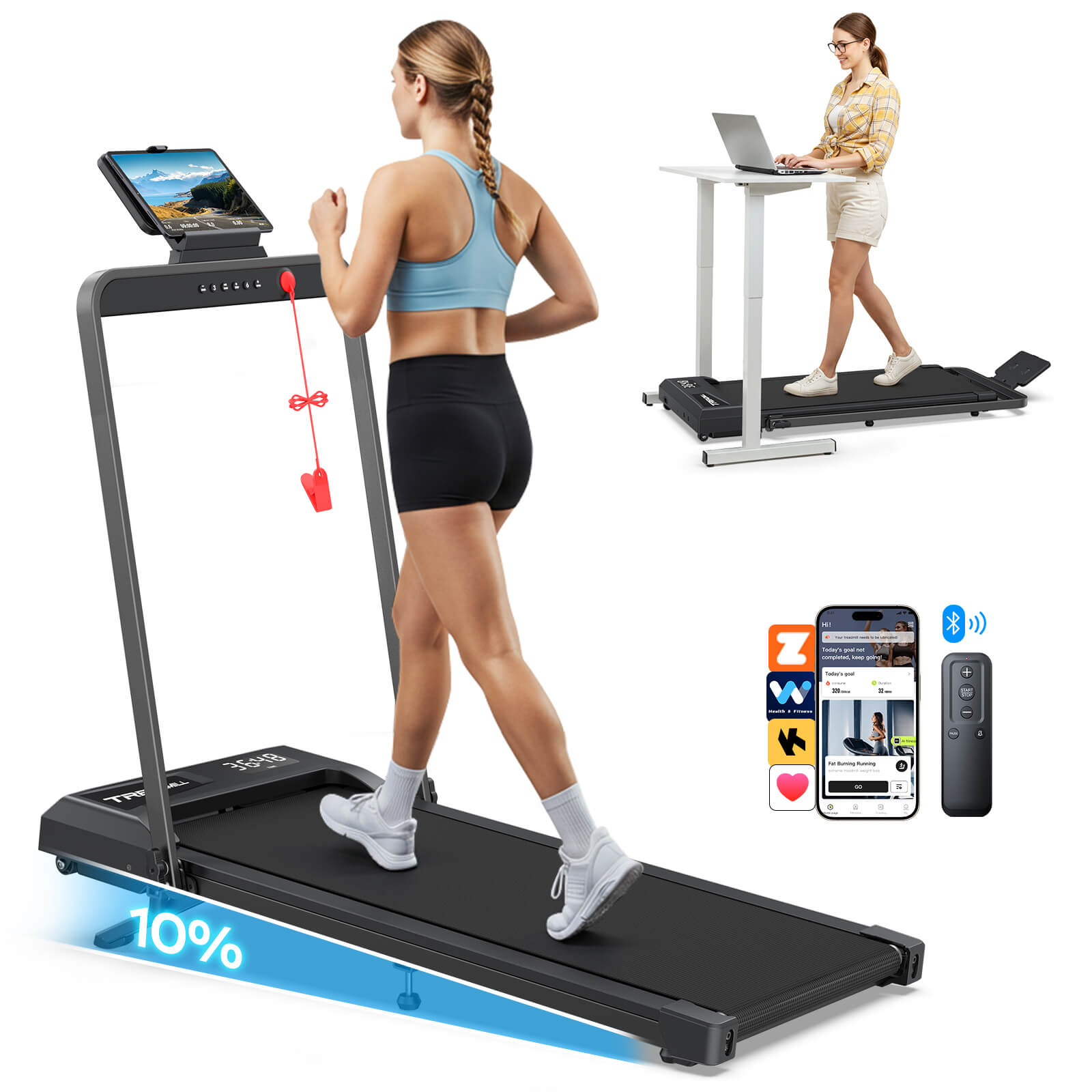 TM034 Folding Treadmill With 10% Incline