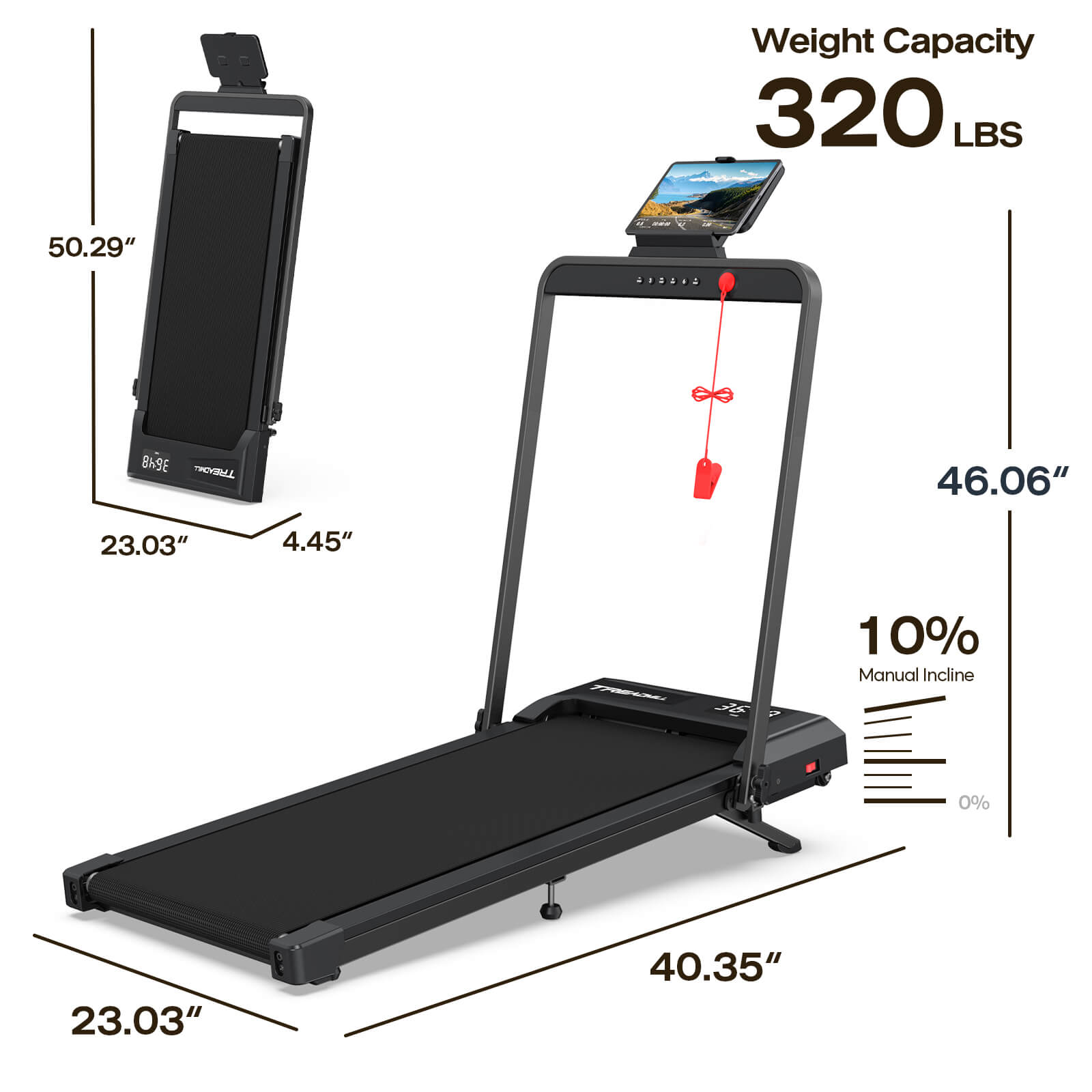 TM034 Folding Treadmill With 10% Incline