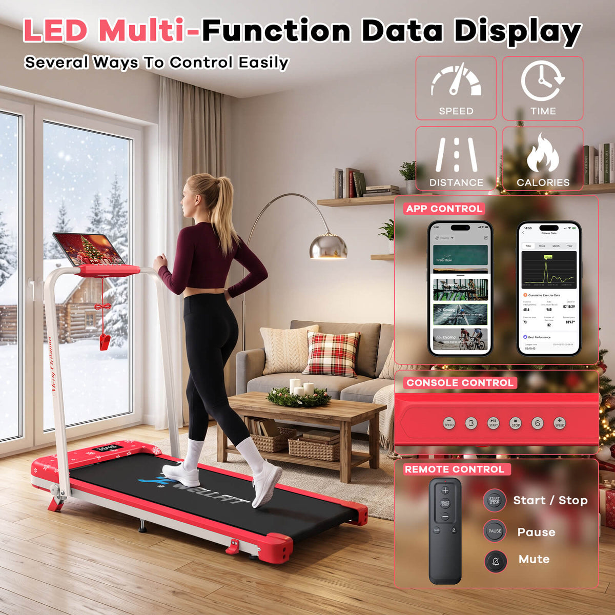 TM037 Christmas Edition-10% Incline Folding Treadmill