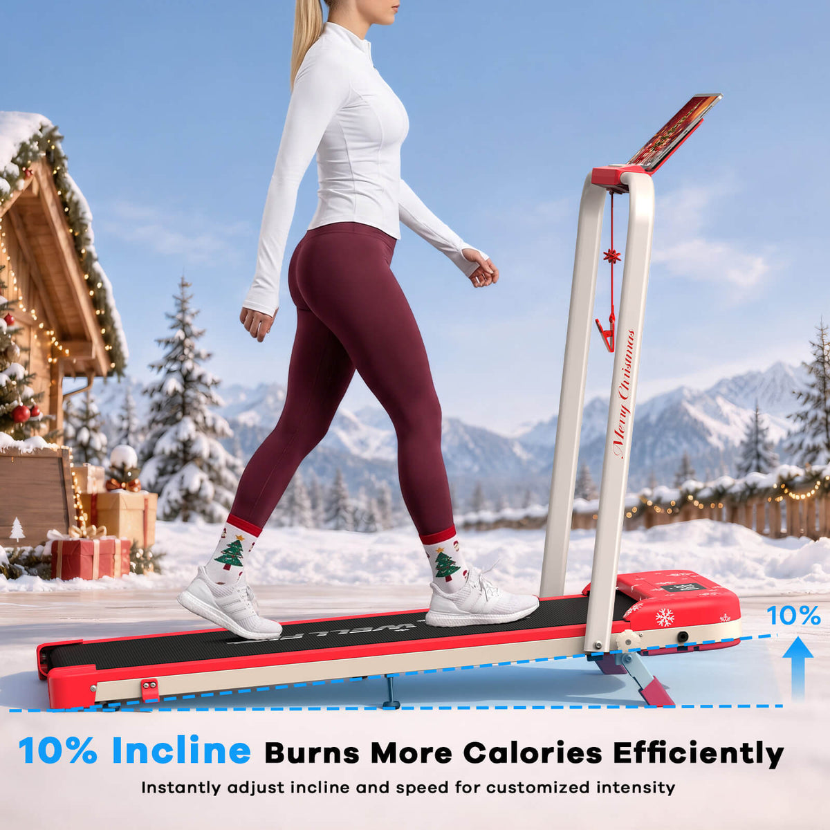 TM037 Christmas Edition-10% Incline Folding Treadmill