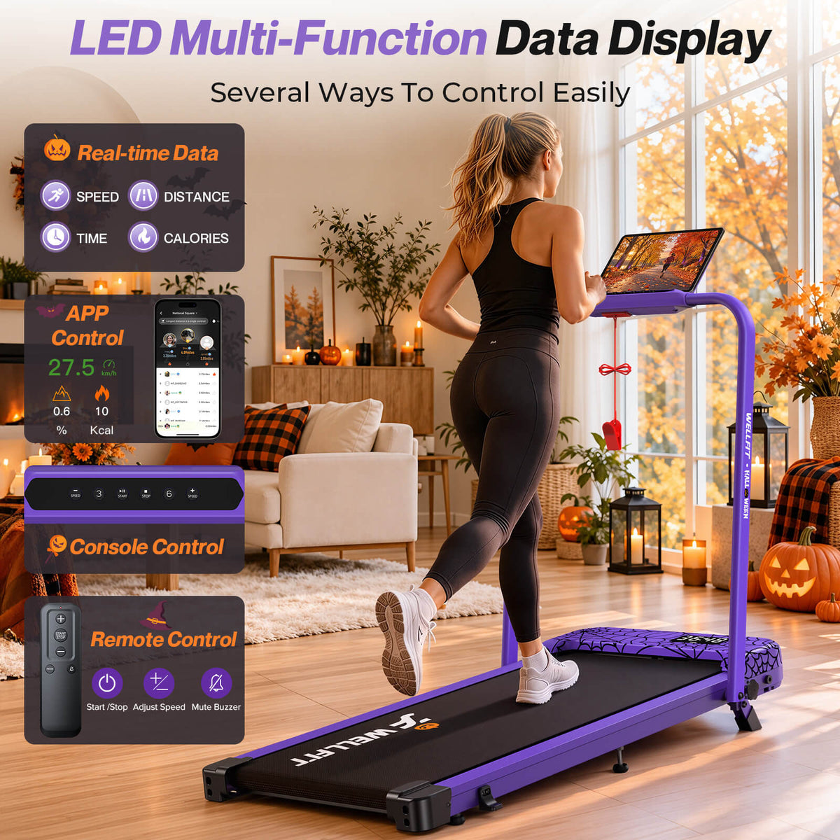 TM037 Halloween Edition-10% Incline Folding Walking Pad Treadmill