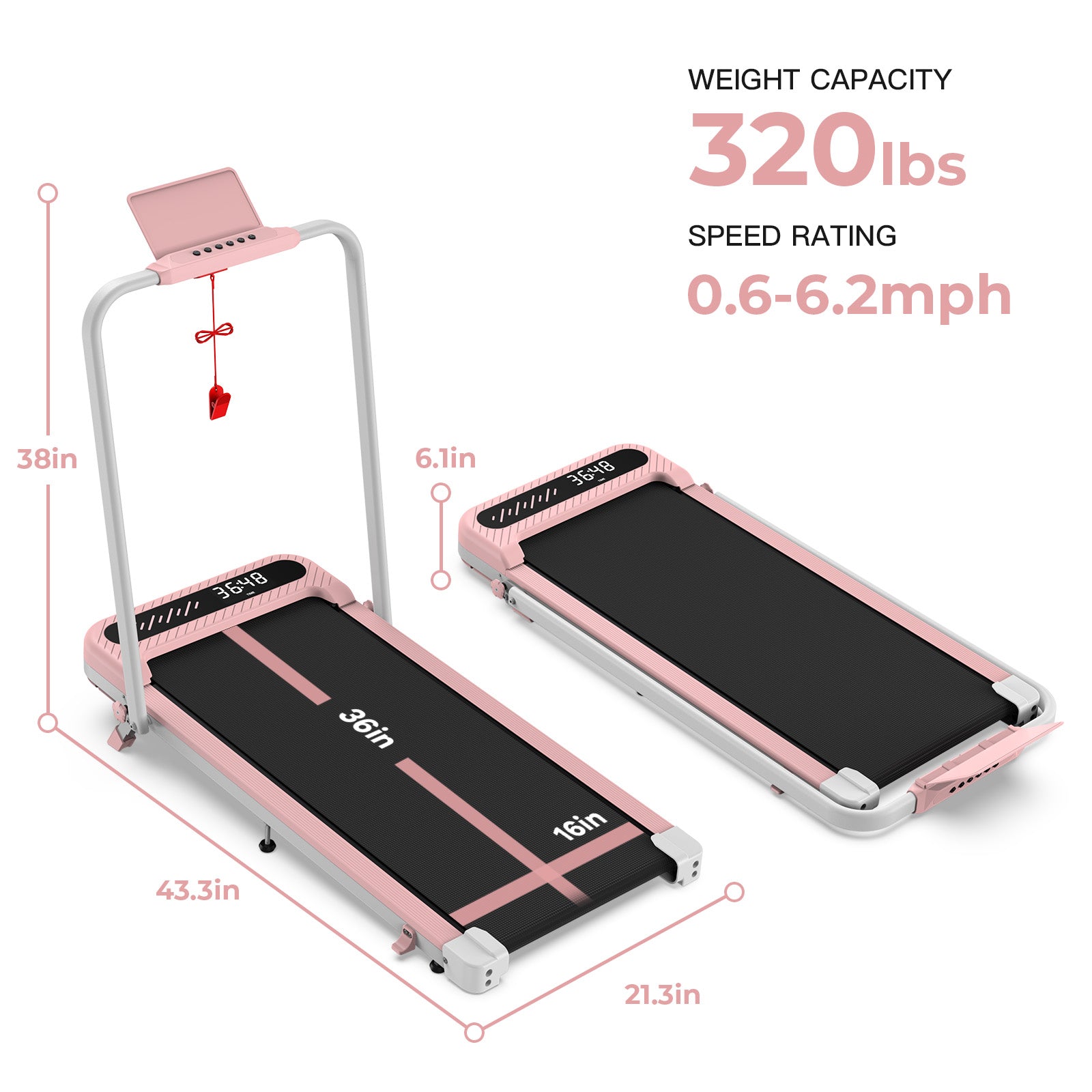 TM037 Pink Walking Pad Folding Treadmill With Incline