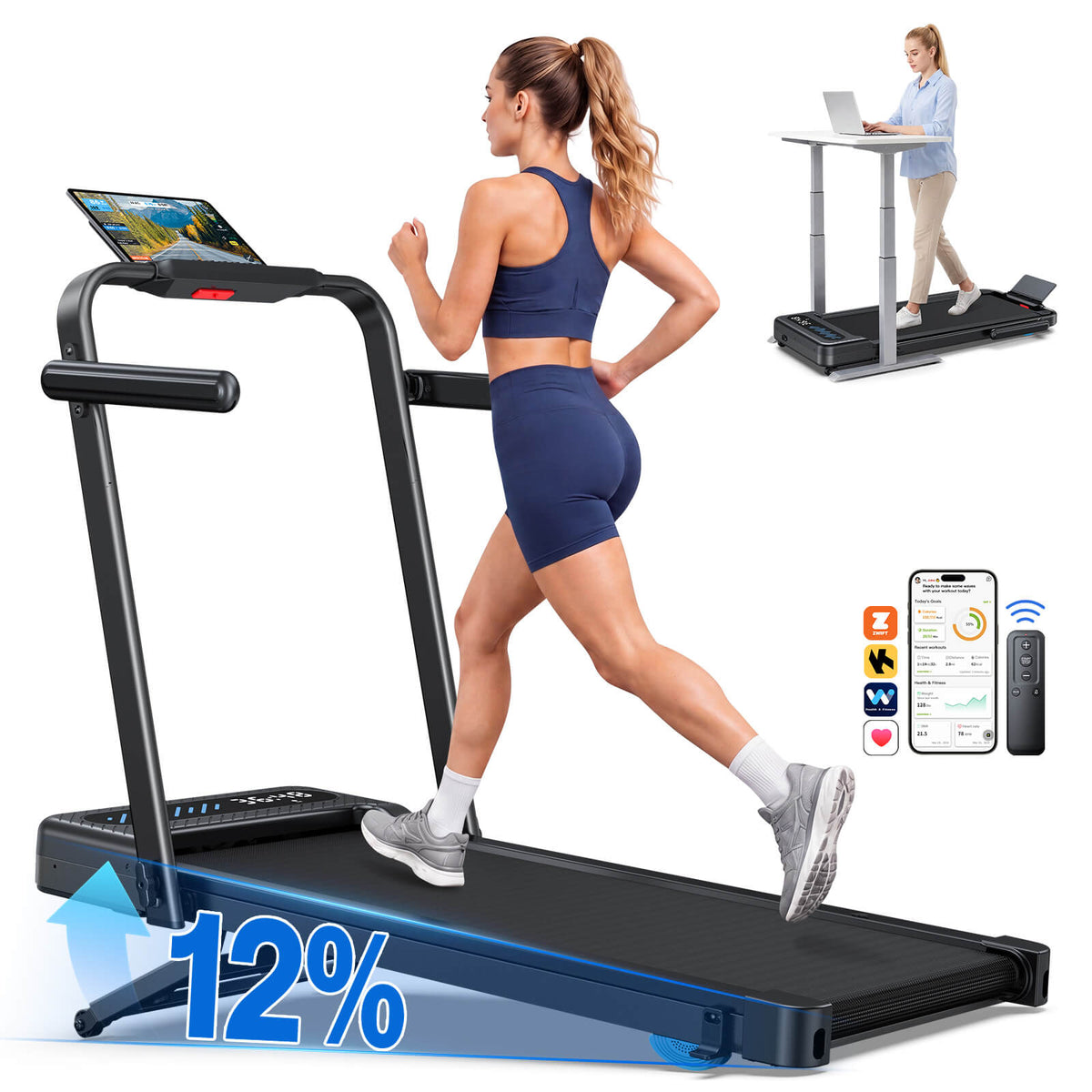 WELLFIT WELLFIT TM037 Pro Foldable Treadmill with 12% Auto Incline, 375 lb Capacity