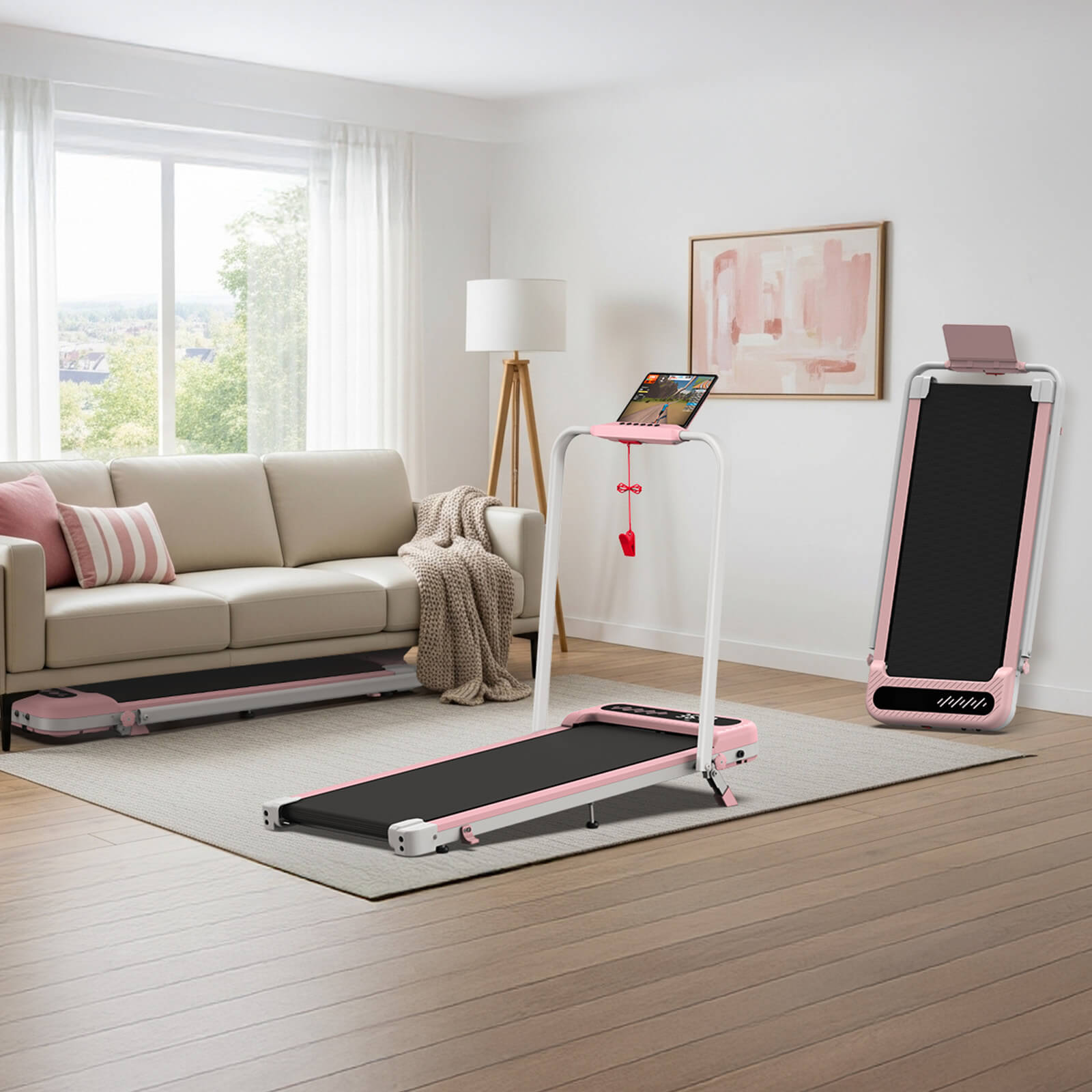 TM037 Pink Walking Pad Folding Treadmill With Incline