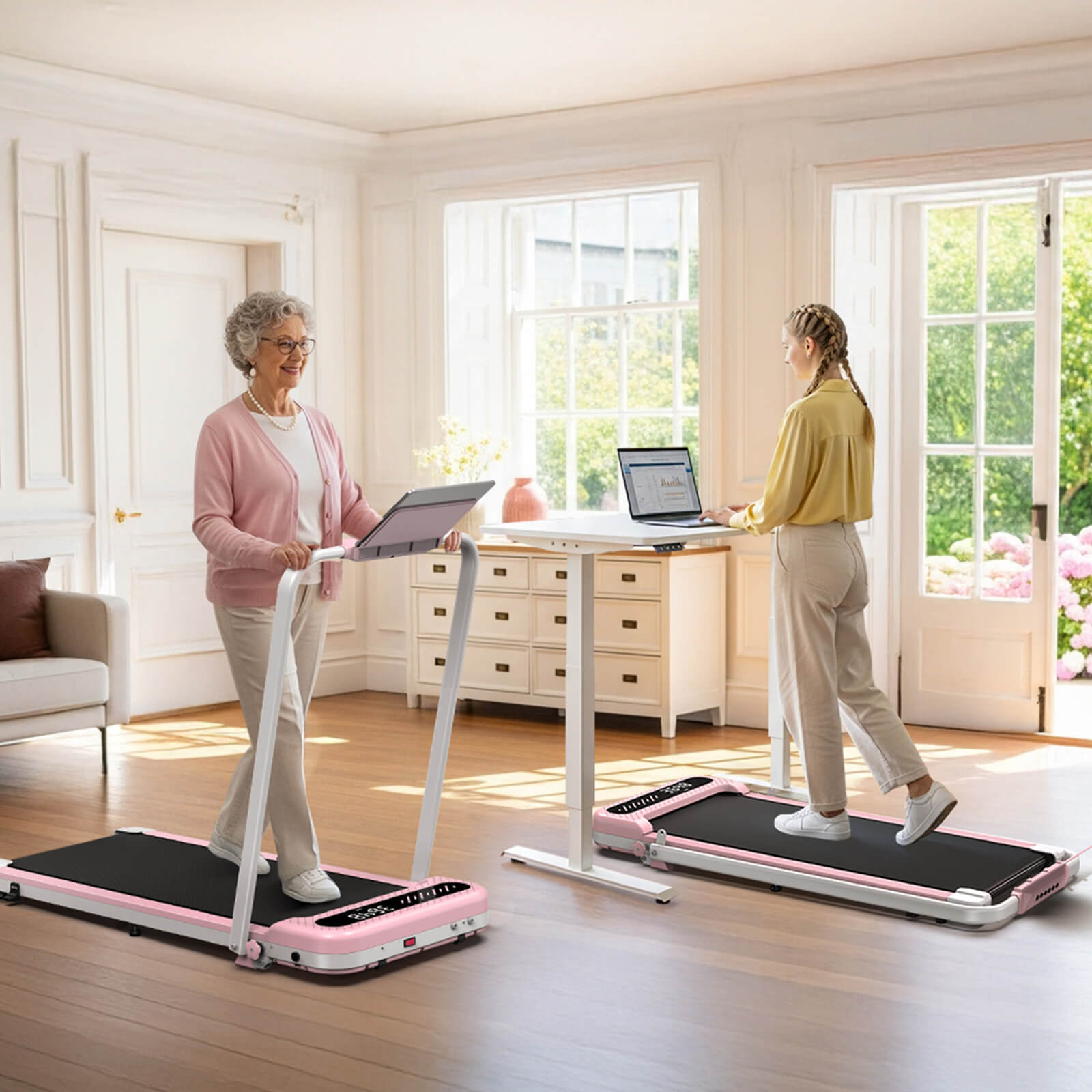 TM037 Pink Walking Pad Folding Treadmill With Incline