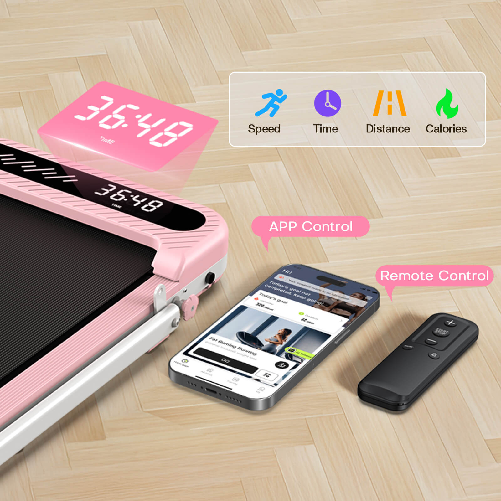 TM037 Pink Walking Pad Folding Treadmill With Incline