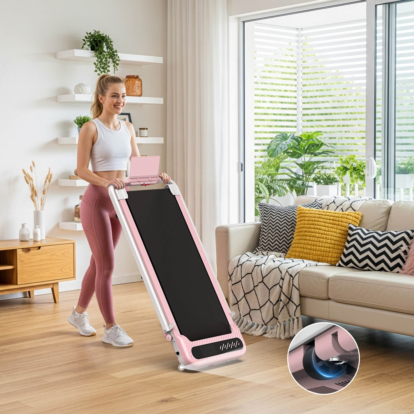 TM037 Pink Walking Pad Folding Treadmill With Incline