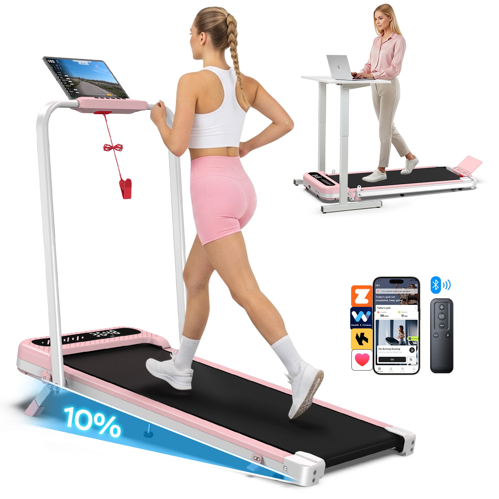 コードレスマシン ピンク TM037 Pink Walking Pad Folding Treadmill With Incline