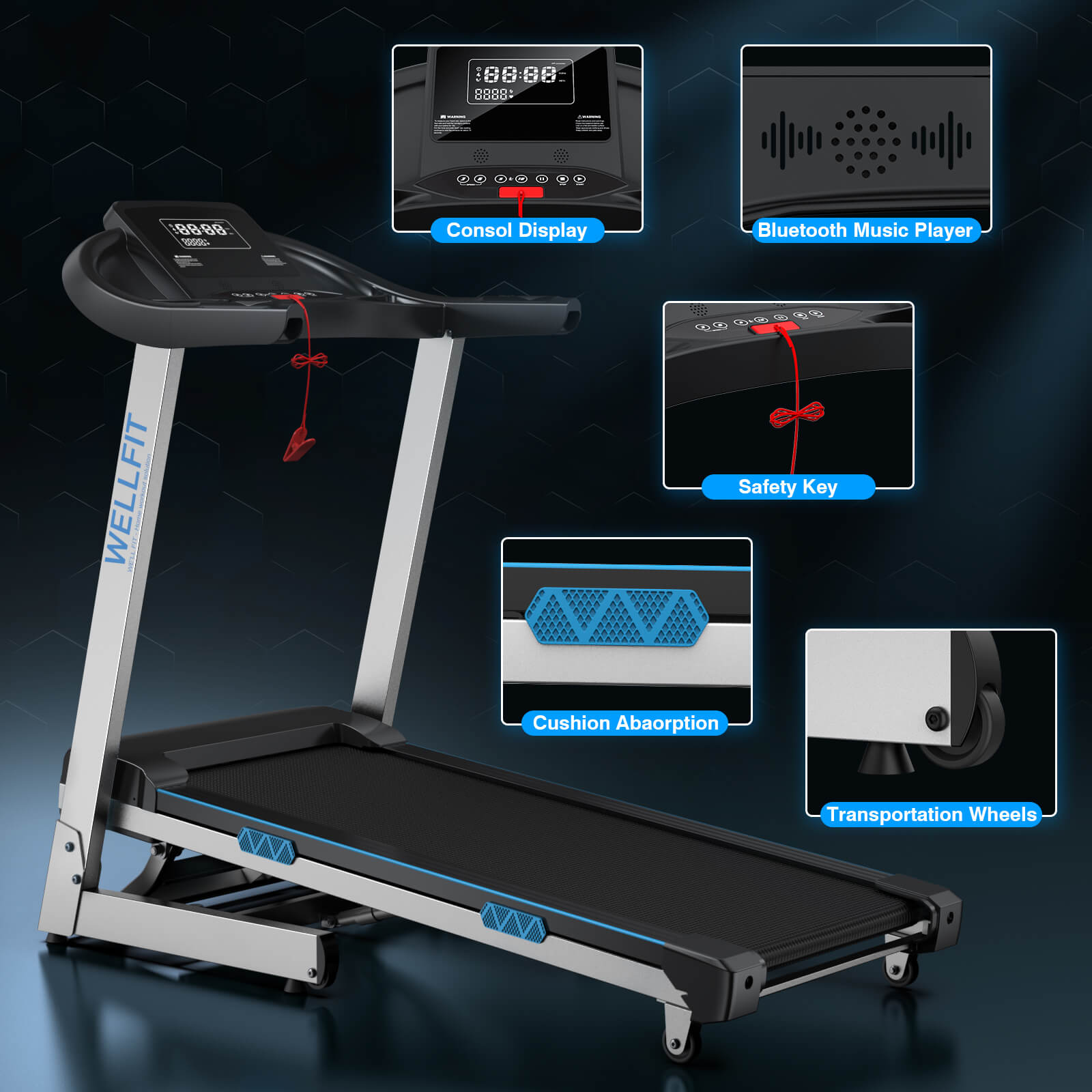WELLFIT TM007 Foldable Auto Incline Treadmill