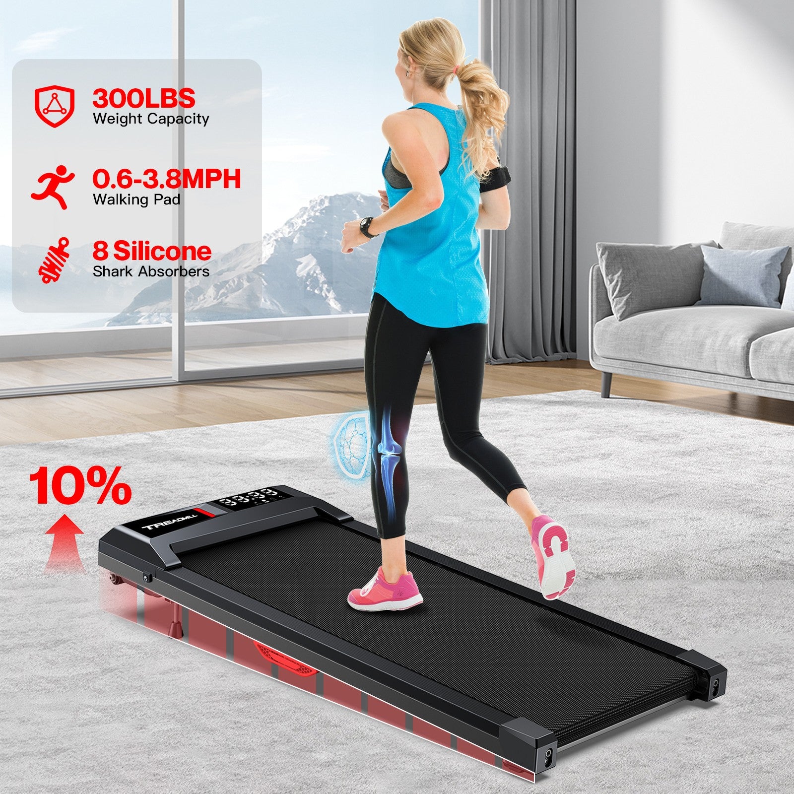 Upgraded WELLFIT WP009 Walking Pad Treadmill With 10% Incline