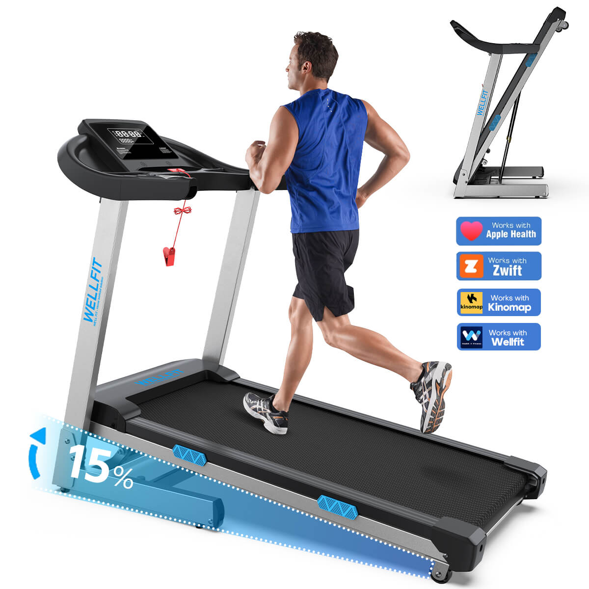 WELLFIT TM007 Foldable Auto 15 Incline Treadmill