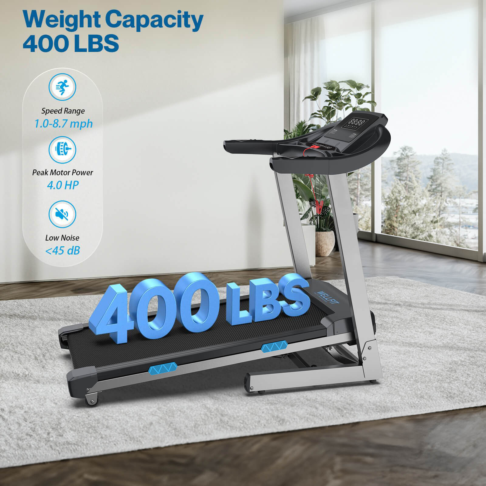 [2026]TM007 Foldable Auto 15% Incline Treadmill 400 LBS Capacity